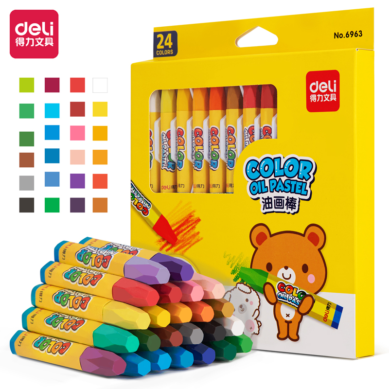 得力油画棒炫彩棒水性棒24色盒装 得力6963油画棒绘画儿童炫彩棒
