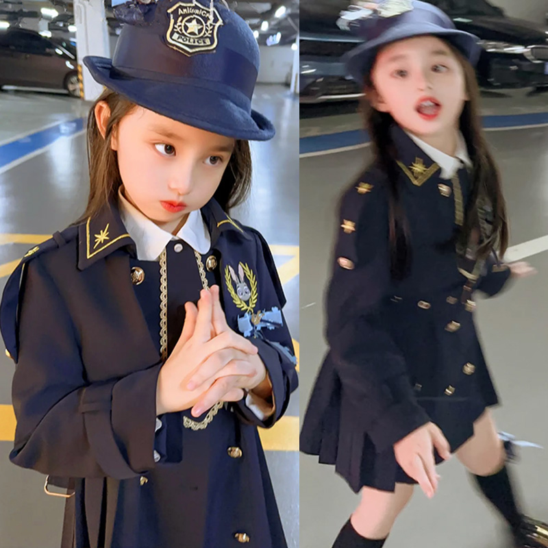 韩国女童风衣春装2024新款春秋洋气时髦儿童中长款气质英伦风外套