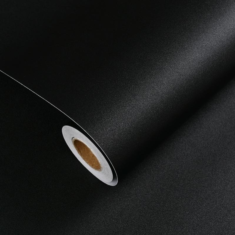 纯黑色贴纸自粘墙纸磨砂膜木纹桌面家具翻新背景装饰防水壁纸哑光