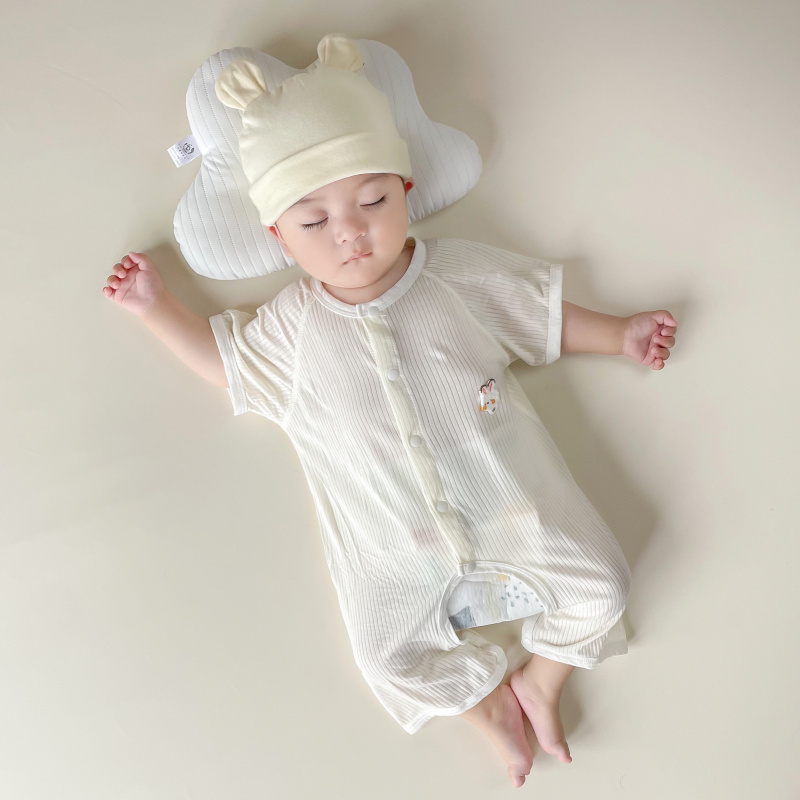 夏季婴儿连体衣男女宝宝薄款开档短袖哈衣莫代尔凉快空调服家居服