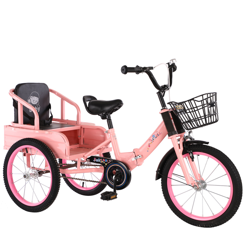 新品儿童三轮车脚踏车带斗2-10周E岁双胞胎宝宝折叠小孩带人三轮