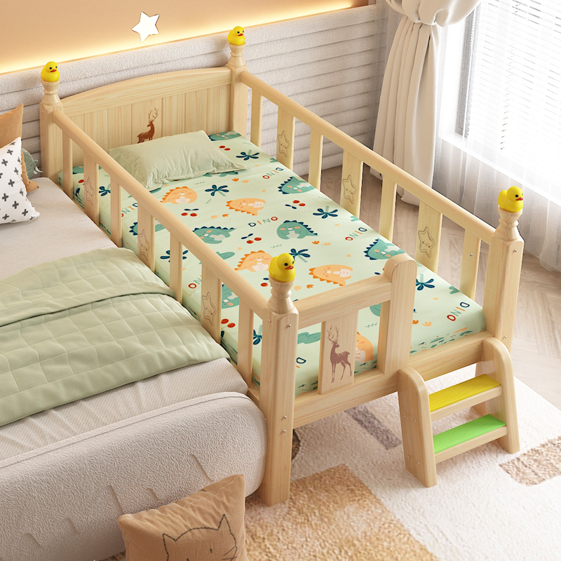 实木儿童床带护栏小床婴儿男孩女孩公主床单人床边床加宽拼接大床