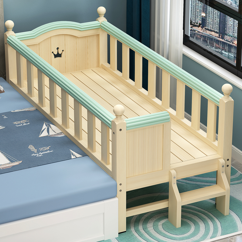 实木儿童床带护栏加宽拼接大床婴儿男孩女孩宝宝公主床边床单人q.