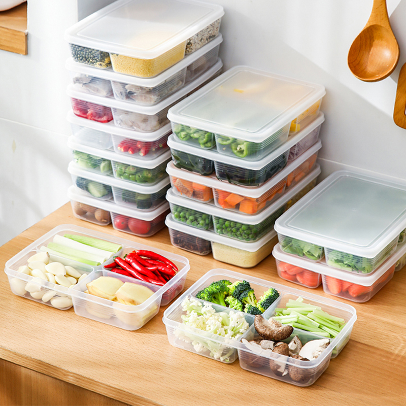 分格保鲜盒塑料宝宝辅食分格密封盒冰箱收纳盒蔬菜调料4格储物盒