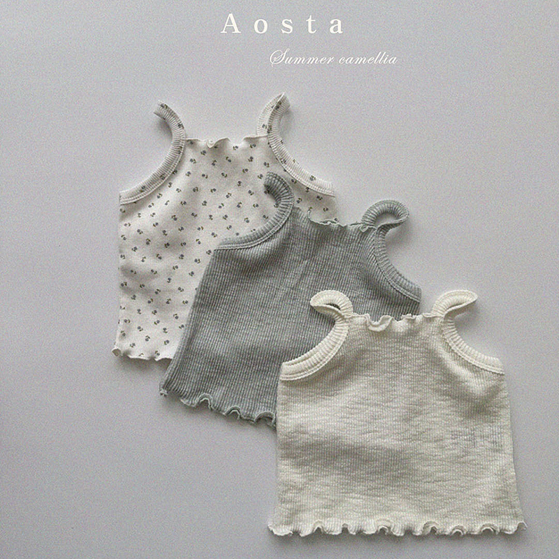 AOSTA韩国进口童装代购夏季女童薄款宝宝婴儿弹力木耳边吊带背心