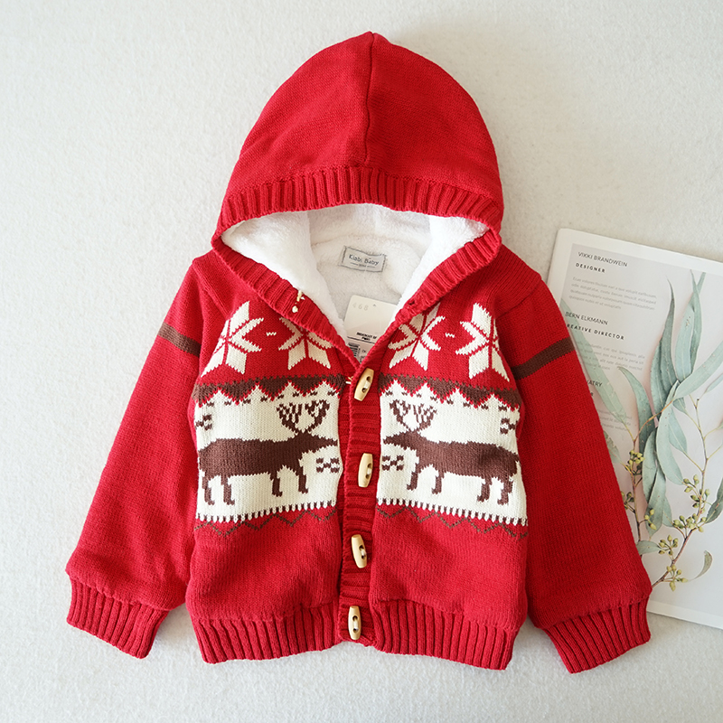 1岁小宝宝冬季纯棉厚款加绒保暖帽衫卫衣外套上衣婴儿装长袖棉服