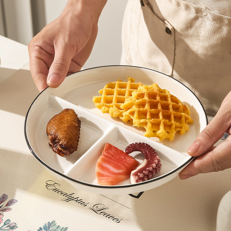 分格减脂餐盘家用隔早餐餐具儿童陶瓷减肥定量盘子三格分餐一人食