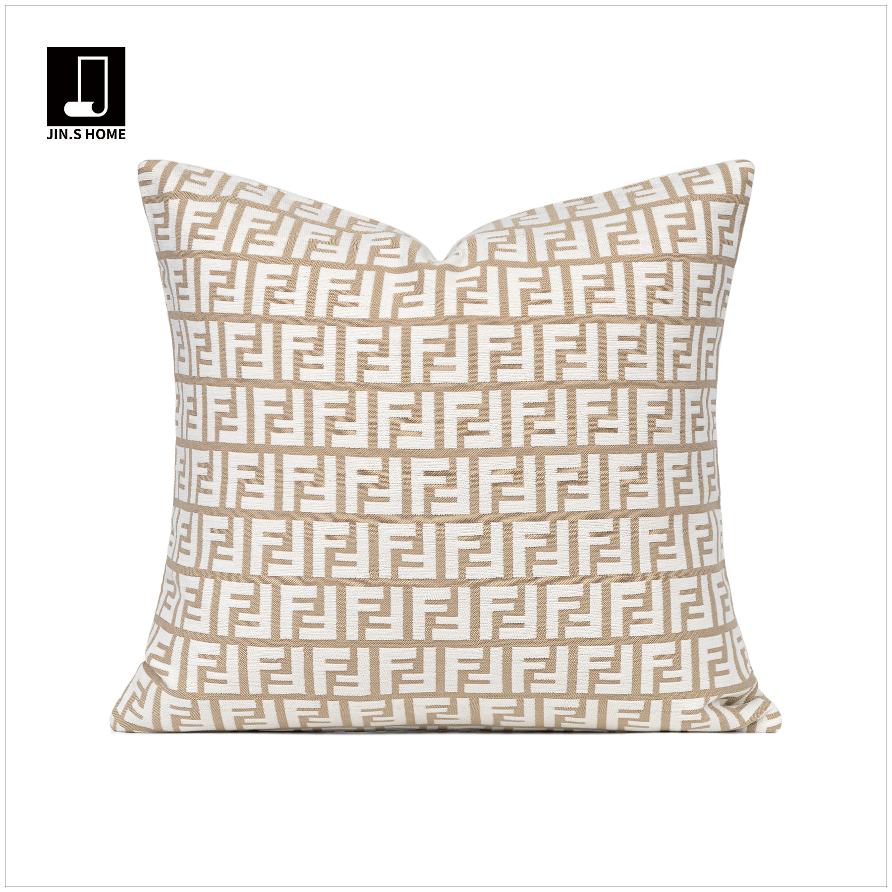 抱枕沙发客厅轻奢高级米数双F几何图案方枕样板间别墅床上靠垫枕