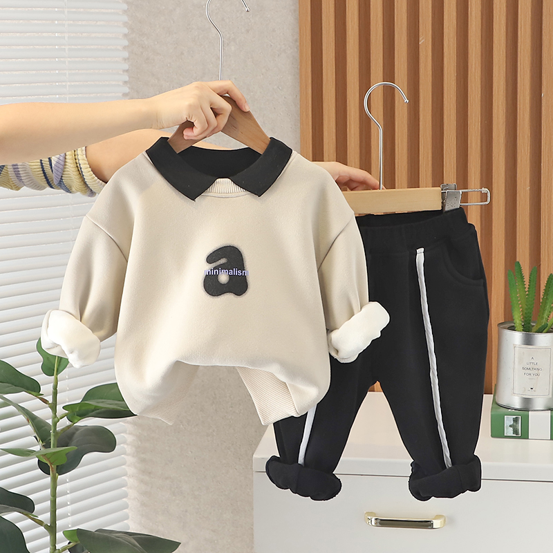 男童秋冬装套装纯棉洋气儿童卫衣加绒加厚款小童运动宝宝婴儿衣服
