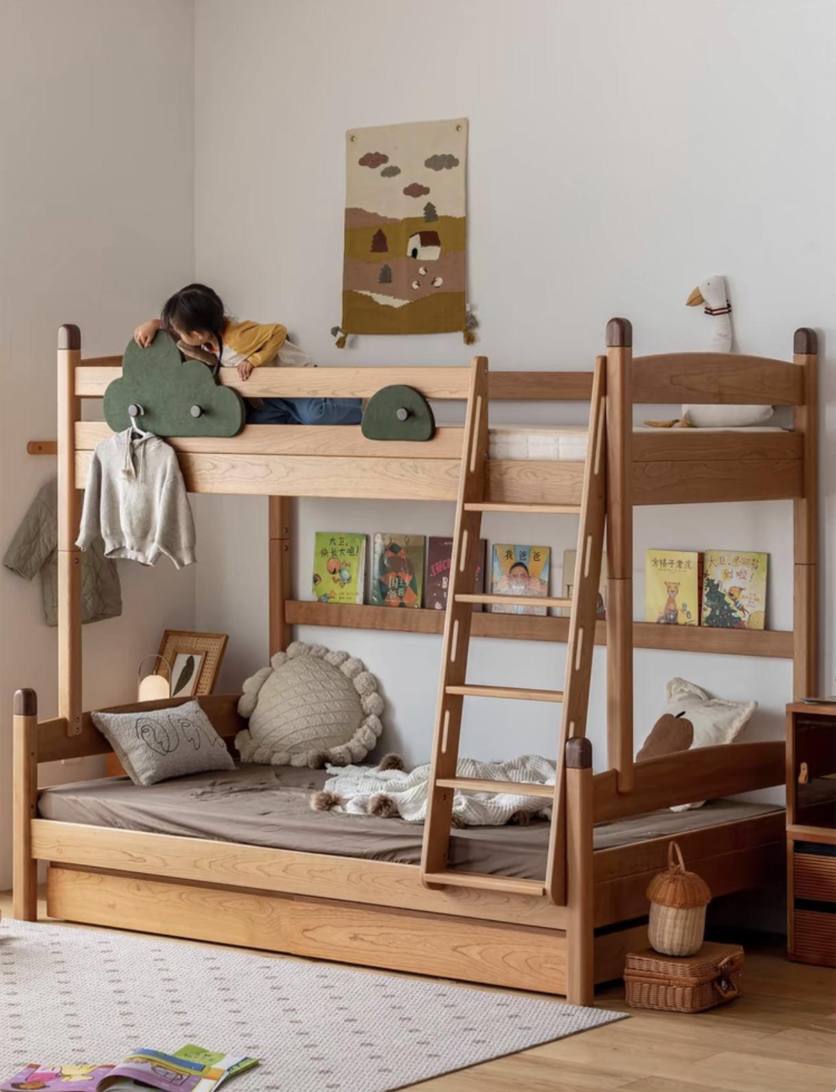 品光家具樱桃木小树儿童床高低床实木上下铺双层床床小户型儿童房