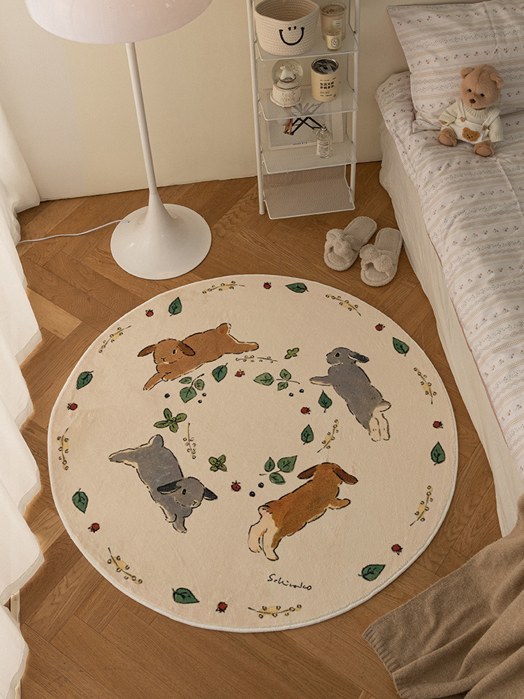 懒地法式客厅地毯家用少女卧室地垫圆形兔子床边毯主卧床边地毯
