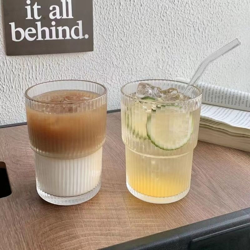 ins玻璃杯咖啡杯带吸管带盖家竹节水杯冰美式透明杯子喝水精致