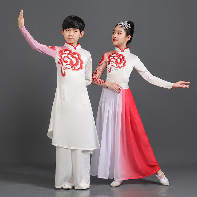 六一古典舞演出服儿童红色摇篮舞蹈服学生表演中国风练功服扇子舞