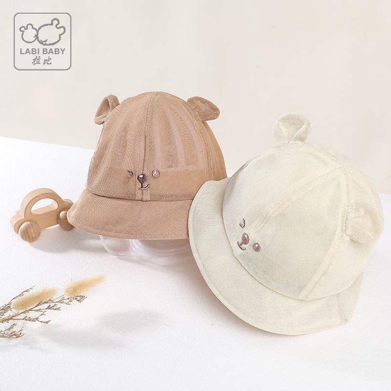 拉比夏季专柜款婴儿薄款遮阳帽子宝宝卡通超萌网眼BB帽LWBD103601