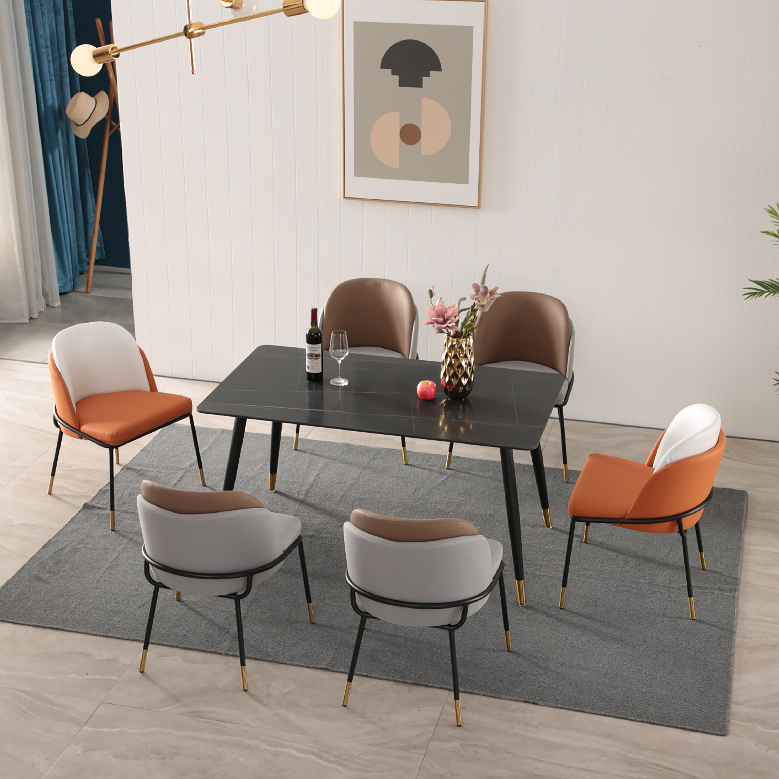 新款轻奢亮面岩板餐桌椅时尚家用小户型桌椅组合现代简约饭桌桌子