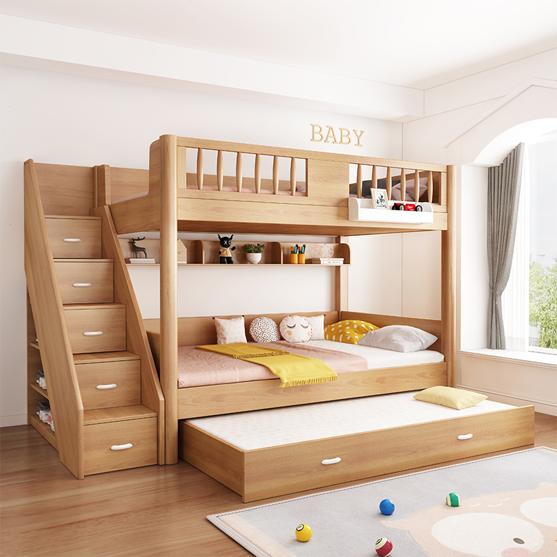 上下同宽平行床儿童高低床大人上下铺双层床子母床两层高箱储物床