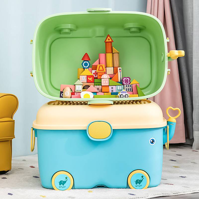 少儿玩具收纳箱宝宝衣服整理盒带滑轮可爱卡通零食大号储物箱