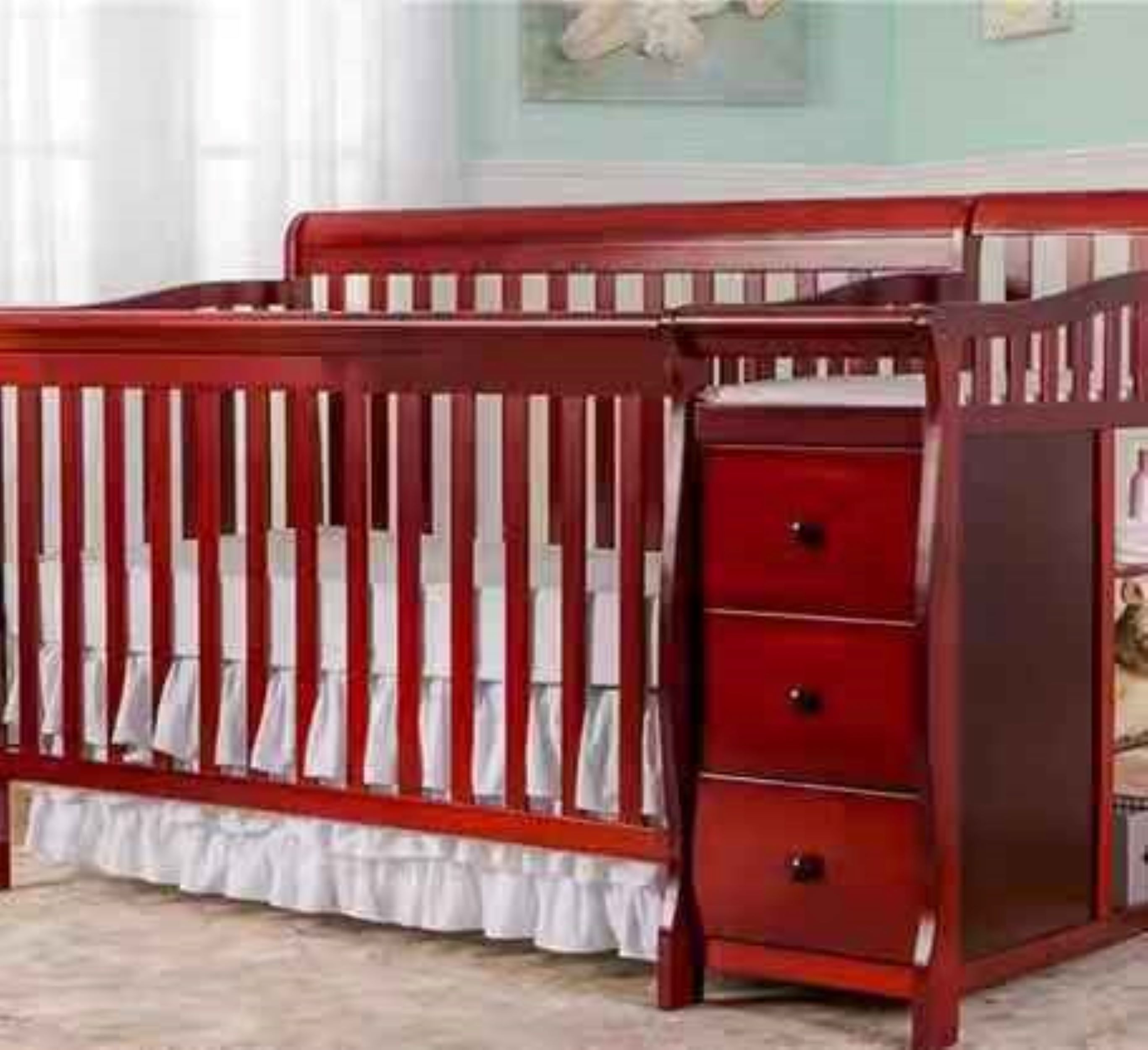 出口美国环保婴儿床带尿布台进口实木多功能儿童床宝宝床转成人床