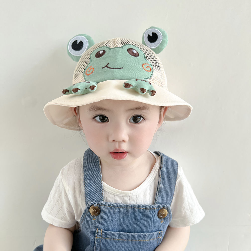 婴儿遮阳帽婴儿渔夫帽子夏季网眼透气宝宝遮阳帽可爱青蛙幼儿男女