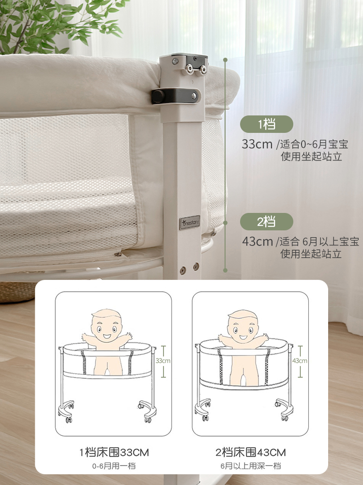 婴儿床拼接大床移动新生儿小户型月子中心宝宝便携木床边床带蚊帐
