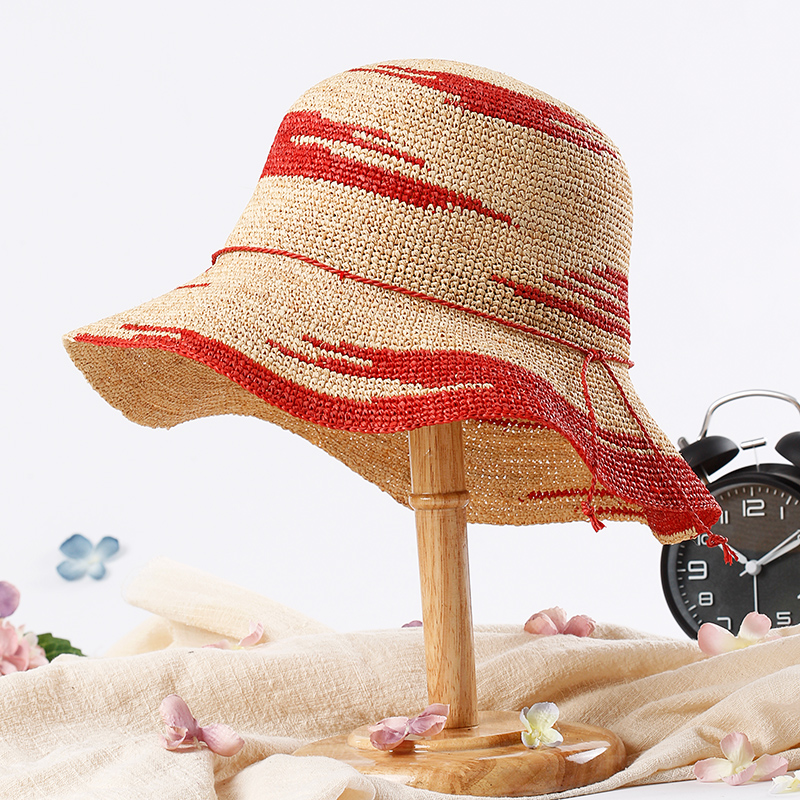 拉菲草草帽女可折叠沙滩海边渡假拉菲遮阳帽防晒帽子特细手工编织