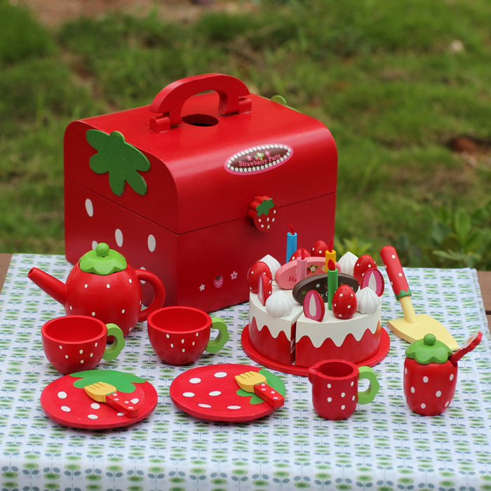 木制草莓蛋糕切切看乐过家家女孩玩具厨房套装木质儿童生日礼物