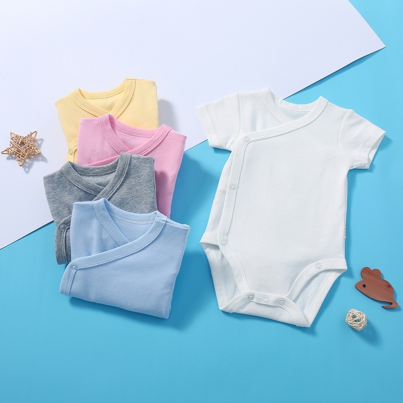 婴儿短袖和尚服宝宝纯色哈衣棉偏襟开衫连体衣儿童春夏包屁衣