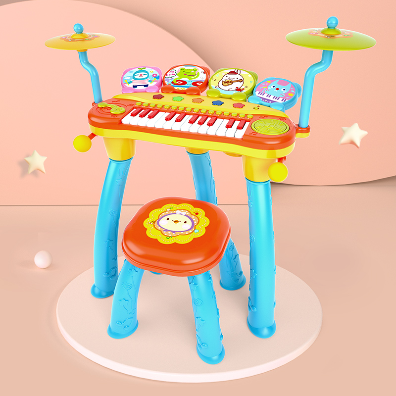 正品宝丽玩具儿童电子琴架子鼓乐器初学者宝宝敲打鼓3-6岁儿童爵