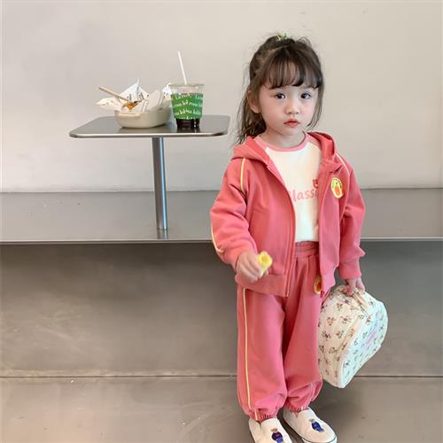 韩版女童套装春装2023新款洋气儿童宝宝休闲两件套卡通长袖外套潮