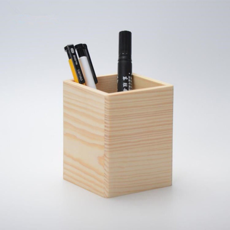 品笔筒摆件实木办公用品桌面化妆刷收纳盒创意时尚学生文具盒木新