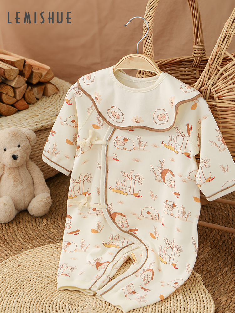 乐咪鼠0一3月婴儿和尚服秋冬季保暖德绒睡衣新生儿连体衣宝宝衣服