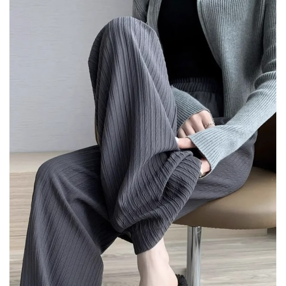 窄版阔腿新泡芙裤2024年春季新款高腰直筒垂感休闲垂感小个子裤子