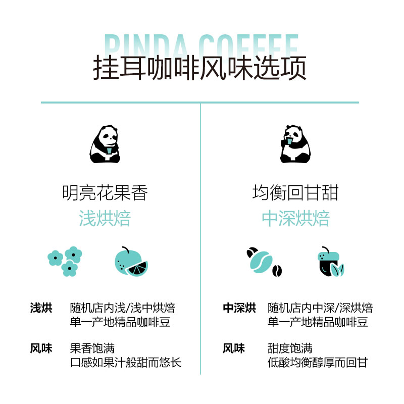 PINDA多风味精品挂耳咖啡20包浅烘/中深烘套装滤挂式手冲黑咖啡粉