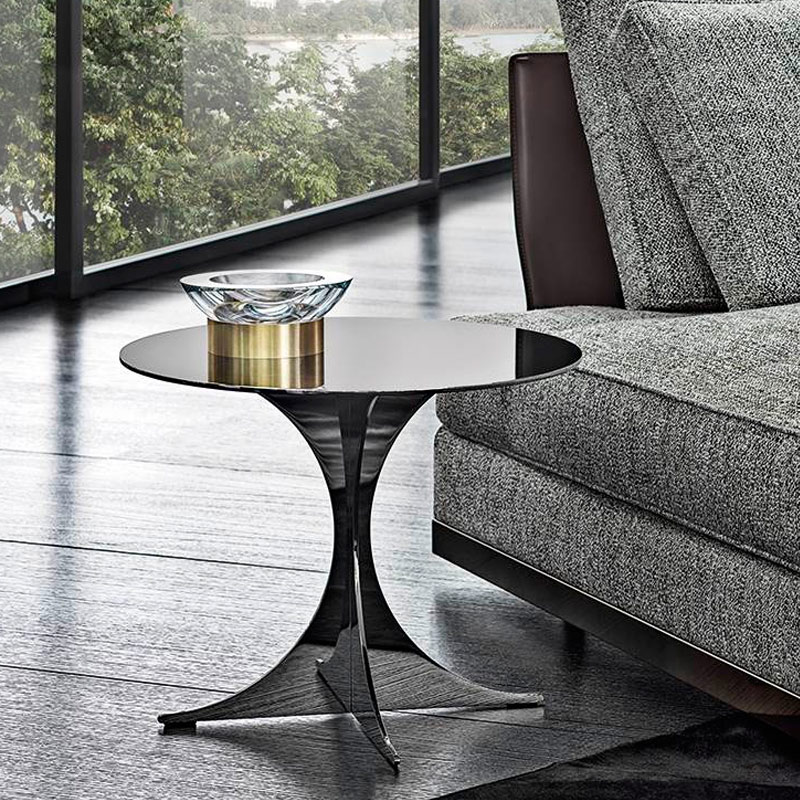 意式极简实心不锈钢镜面黑钛边几简约时尚沙发小圆桌可移动置物桌