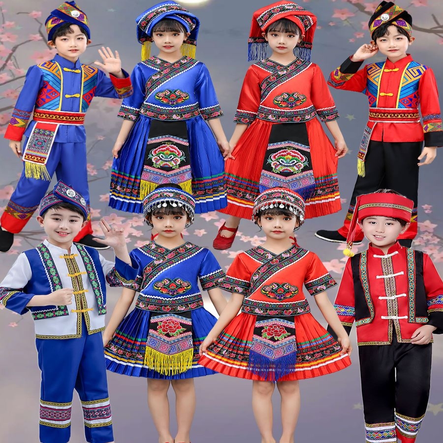 。三月三民族服装儿童苗族壮族服饰少数民族女民族风演出节日表演
