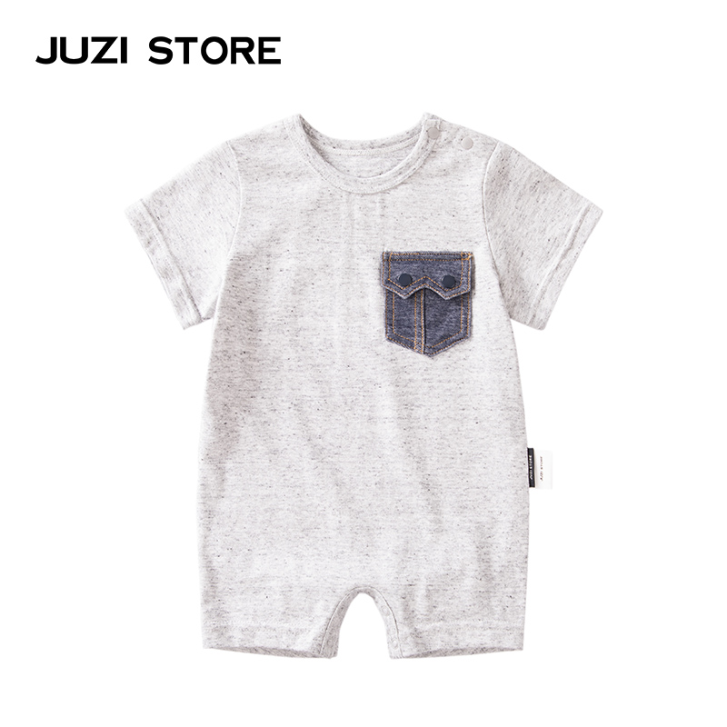 JUZI STORE童装精梳棉牛仔口袋装饰婴儿连体服中性1823545