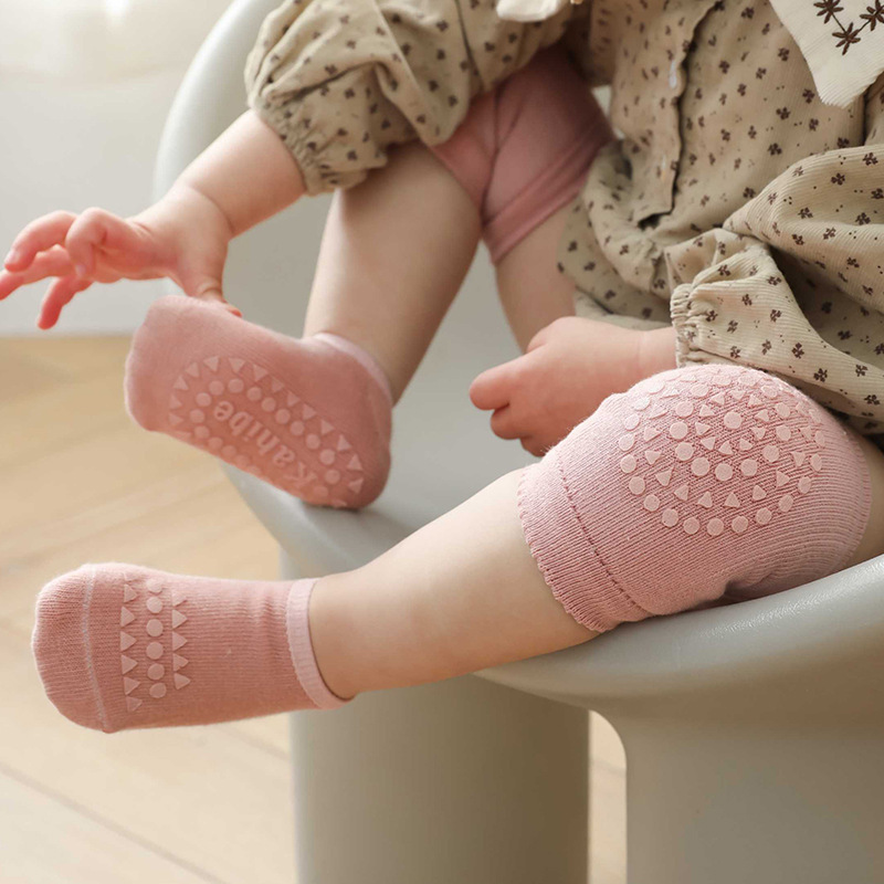 夏季新款儿童护膝宝宝地板袜套装学步袜婴儿防滑爬行运动护膝宝宝