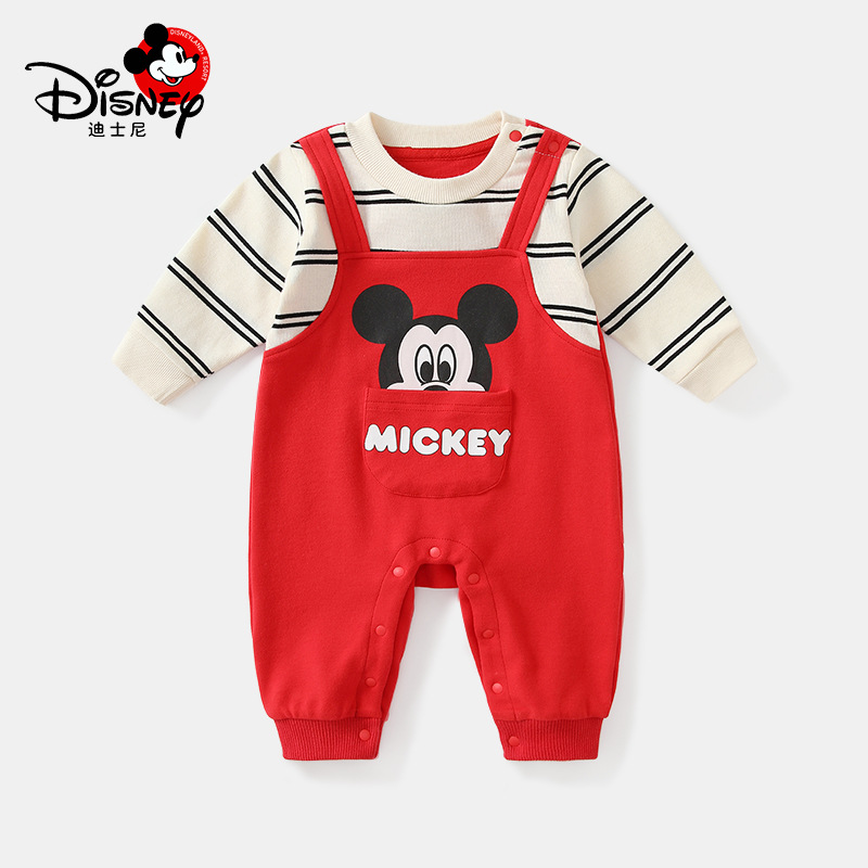 迪士尼官方授权婴儿秋装米奇婴儿连体衣新生儿衣服秋季婴儿衣服