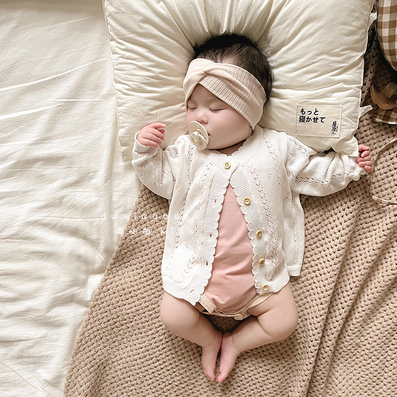 婴儿衣服夏装针织开衫宝宝洋气薄款空调衫儿童夏季镂空防晒小外套