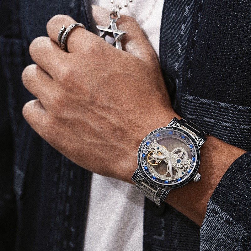 澳豪华C1初心机械表时尚潮流表全自动镂空表男士双面透明表盘手表