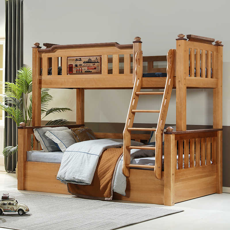 胡桃木上下床童床高低床双层床两层子母床儿童木蜡油实木上下铺木