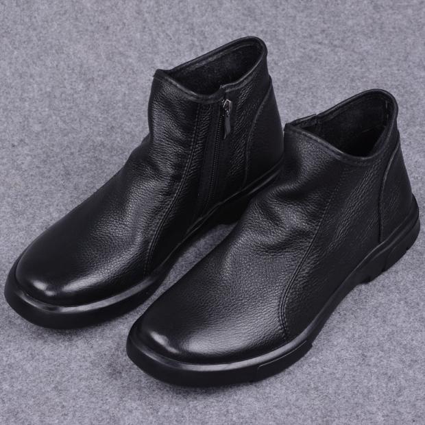 高档新款马丁靴商务舒适高帮保暖英伦侧拉链皮鞋软牛皮加绒切尔西