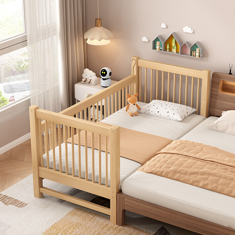 全榉木拼接床婴儿床护栏可升降无缝衔接大床定制加宽床拼接床边床