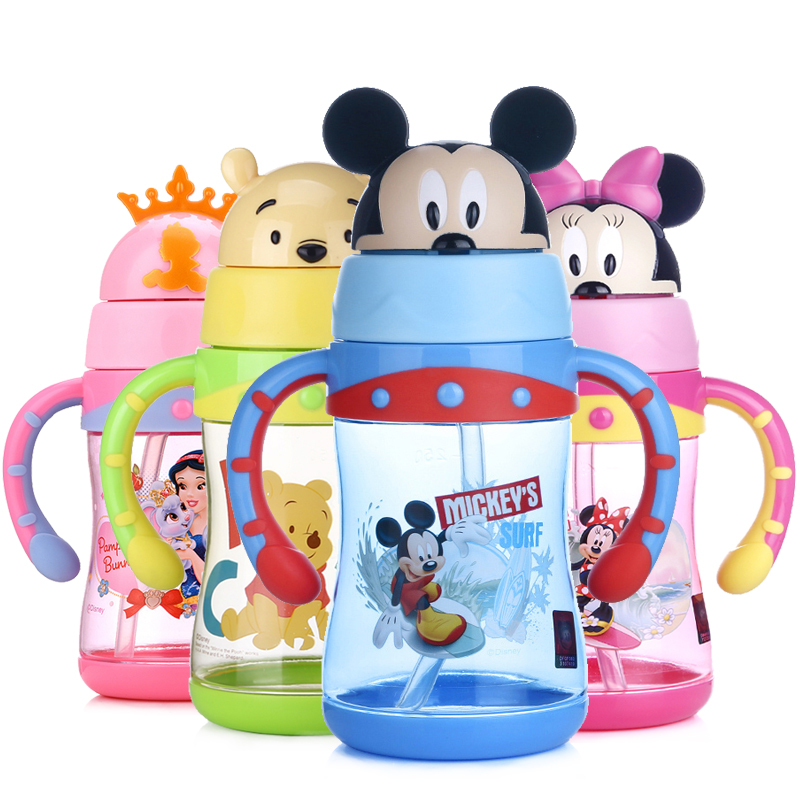 迪士尼学饮杯婴幼儿童家用喝奶瓶吸管杯鸭嘴杯手柄大宝宝饮水杯子