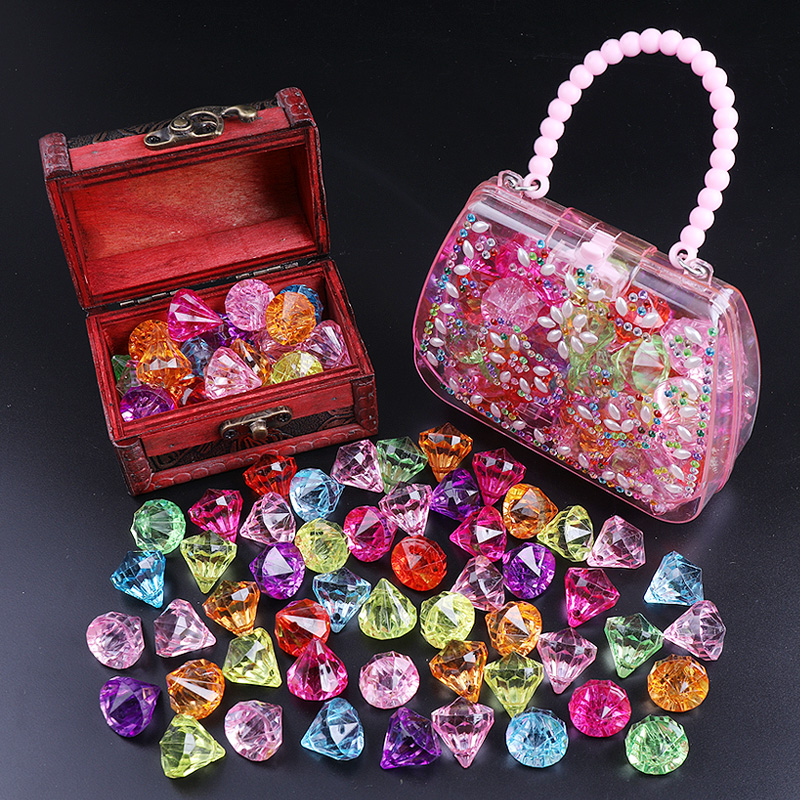 儿童宝石玩具女孩钻石水晶塑料亚克力爱心宝藏男孩女童七彩宝箱盒