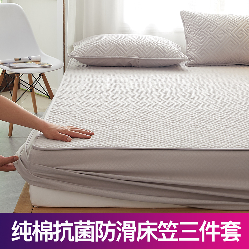 纯棉夹棉床笠三件套加棉床罩定制席梦思保护罩床垫防尘罩防滑固定