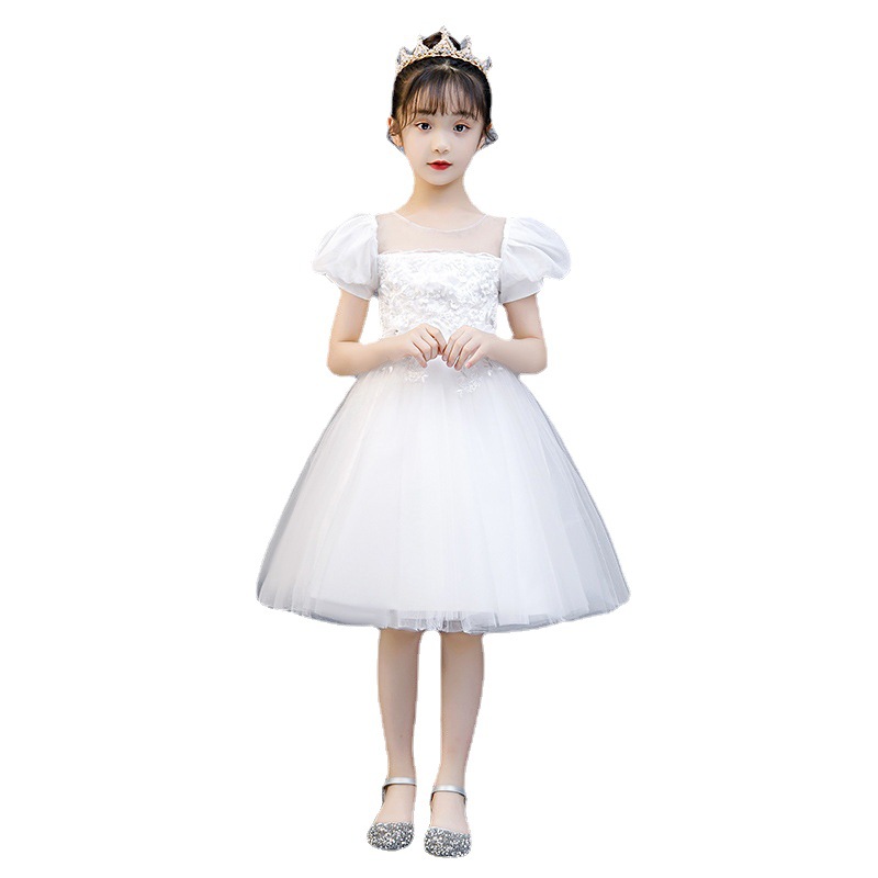 女童连衣裙夏季洋气蓬蓬裙白色儿童女宝礼服甜美表演服公主裙现货