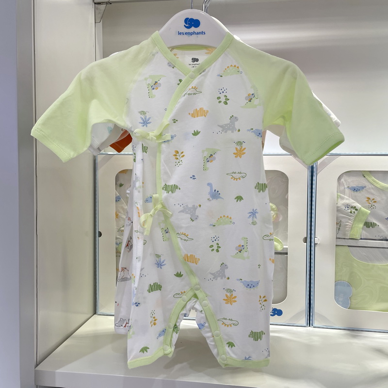 丽婴房商场同款新生婴儿连体衣2024春夏超薄系带长袖空调爬服纯棉
