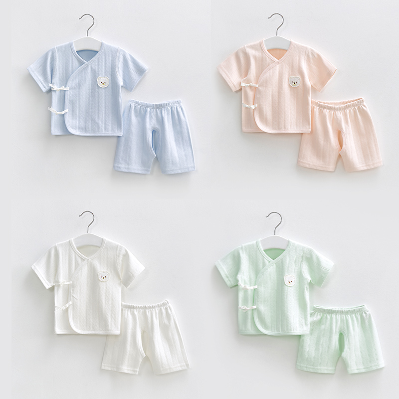 新生婴儿衣服夏季薄款和尚初生分体纯棉0开裆3月夏装宝宝短袖套装