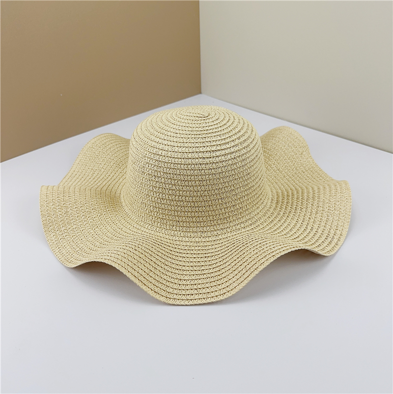 夏季光板波浪边草帽手工DIY遮阳帽沙滩帽可折叠太阳帽子